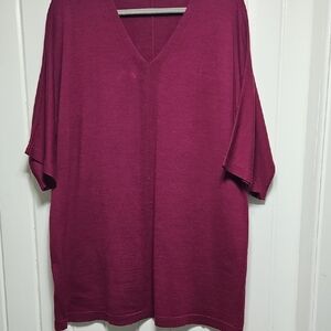 Eileen Fisher WomensV-Neck Tee - Rich Magenta Merino Wool